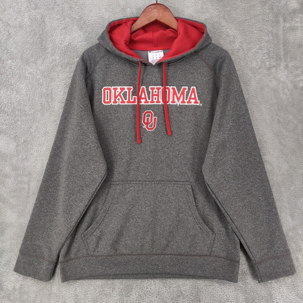Champion Oklahoma University Hoodie Mens Large Grey Pullover Sooners Sweatshirt